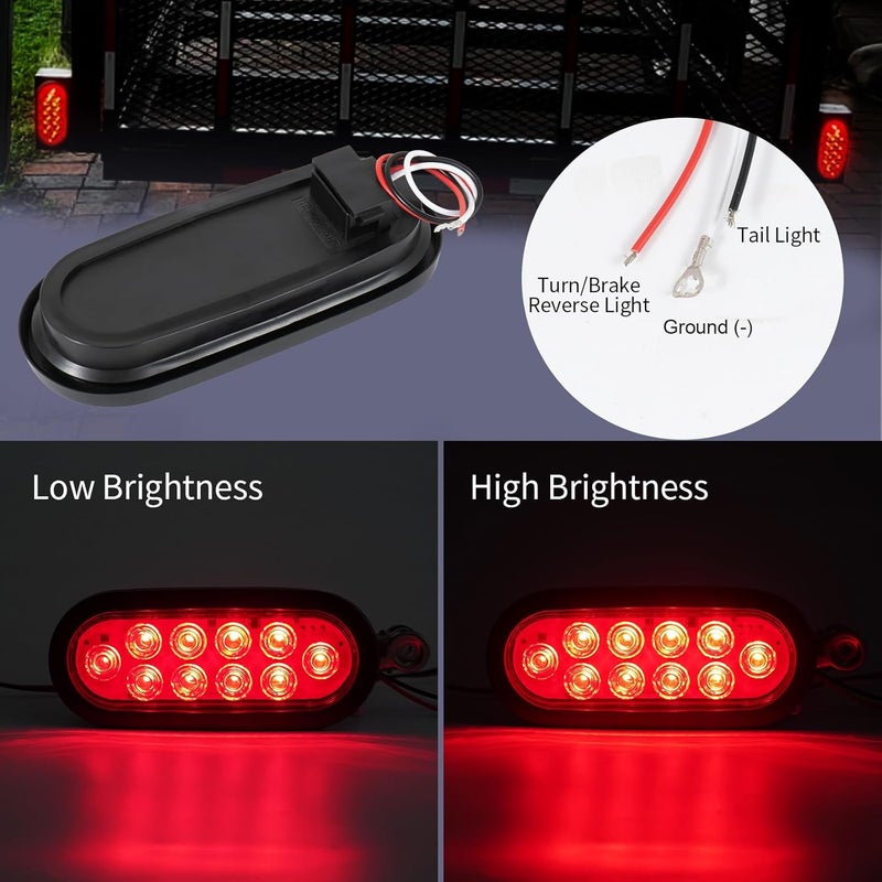 RUNHWEE 6" Oval LED Trailer Lights Kit, 4PCS Waterproof Stop/Turn/Brake Tail Lights with 10 LED Markers for Truck, RV, Boat, Trailer (Red) DOT Compliant - Image 4